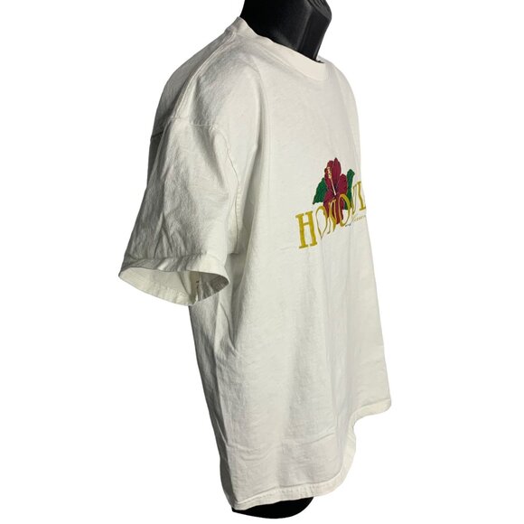 Vintage 90s Honolulu Hawaii Crewneck T Shirt XL White Short Sleeves Hibiscus - Picture 6 of 7